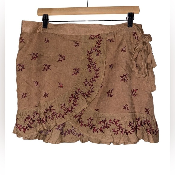 anthropologie Dresses & Skirts - Raga By Anthropologie Floral Faux Wrap Mini Skirt Women S Boho Prairie Festive
